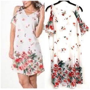 Paolino White Floral Cut Shoulder Dress